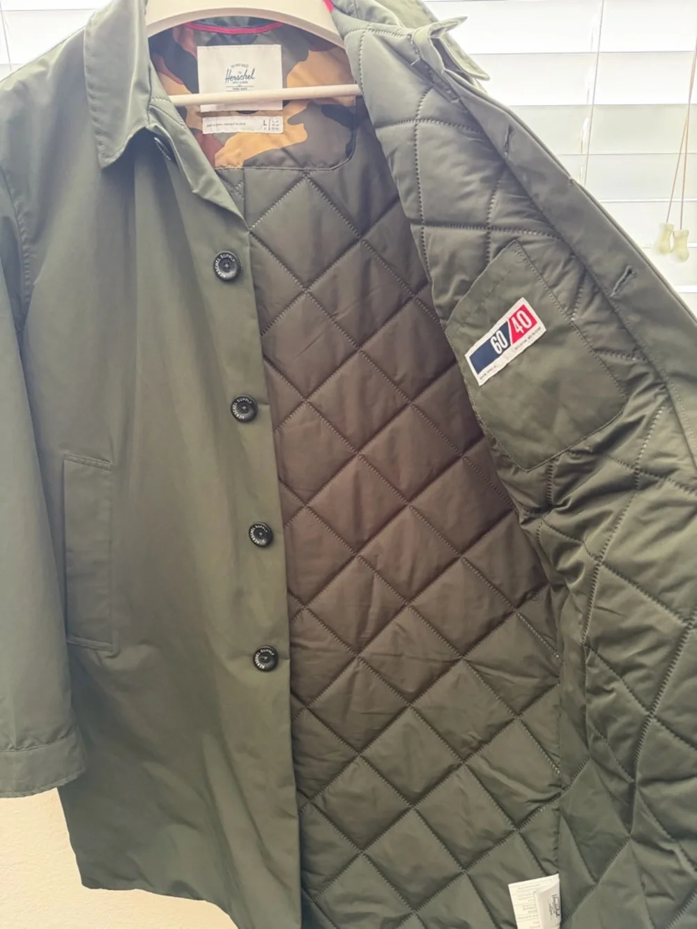 Herschel Supply Company Olive Trench Coat with Classic Collar - Picture 5 of 14